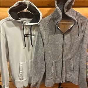 Hollister Gray Zip-Up Hoodie and Hollister Light Blue Hoodie Mens Medium